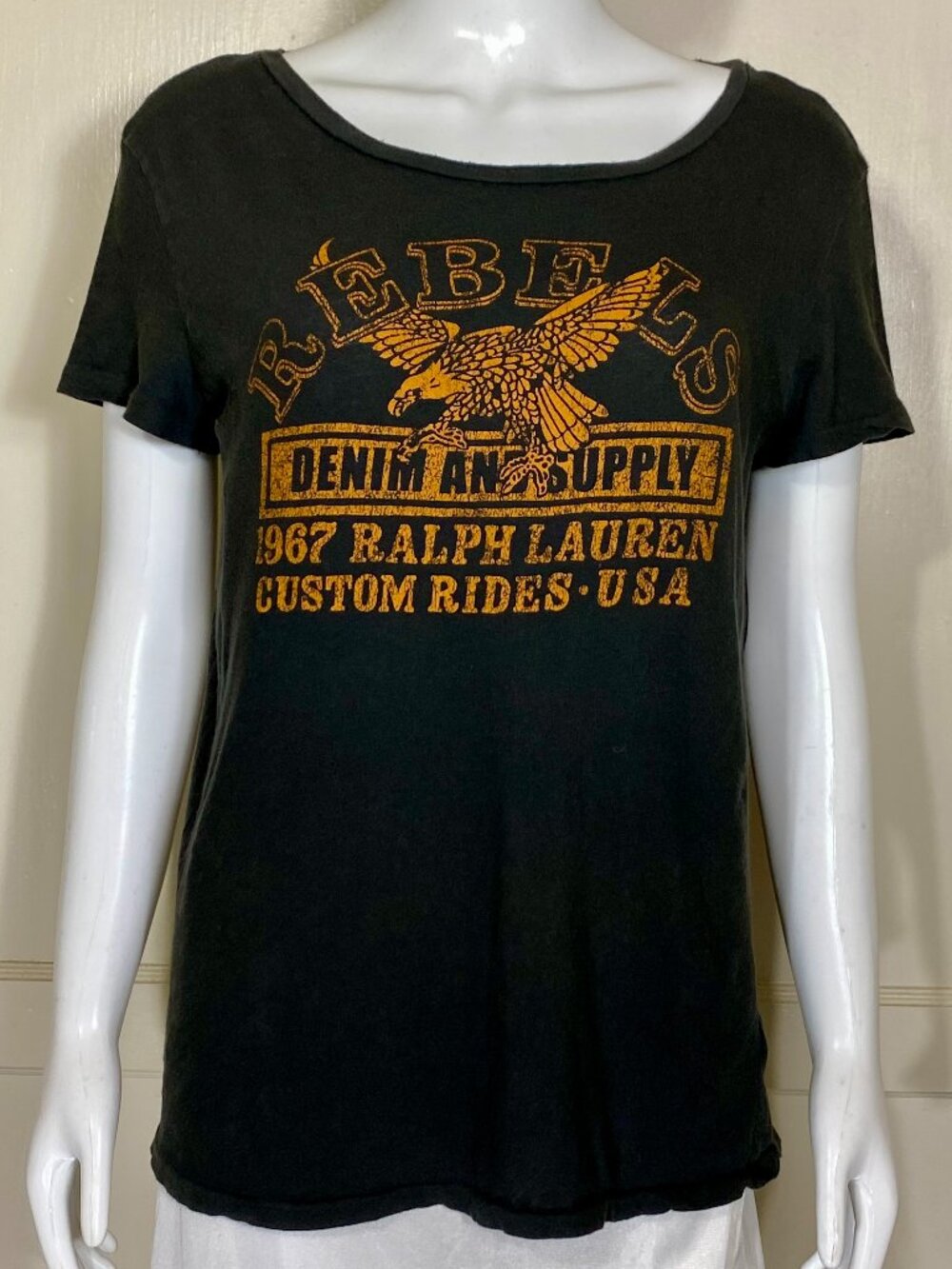 DENIM & SUPPLY RALPH LAUREN Rebels Eagle 1967 Graphic T Shirt Black Womens Sz L